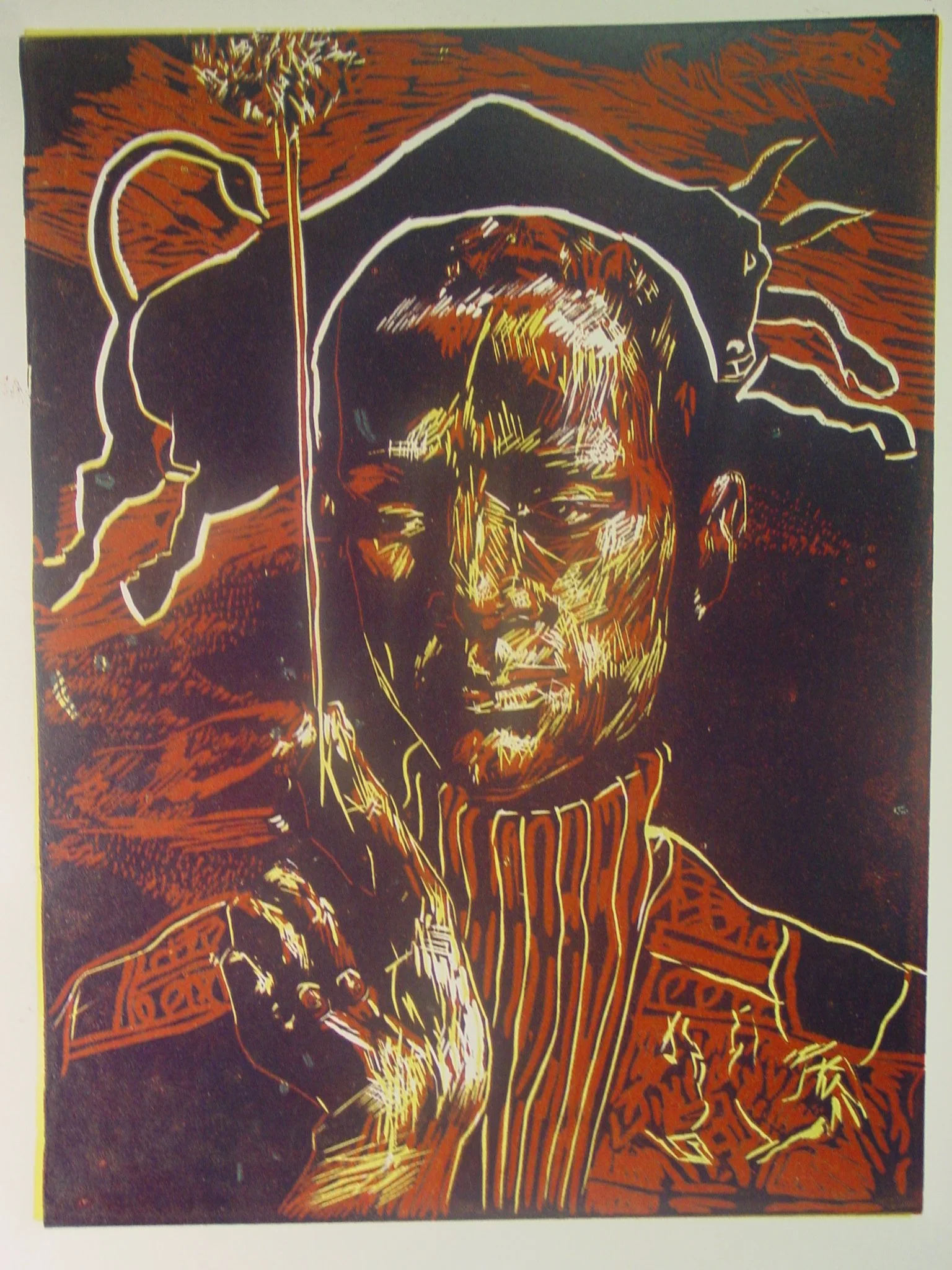 Self Portrait, Linocut, 27x18"