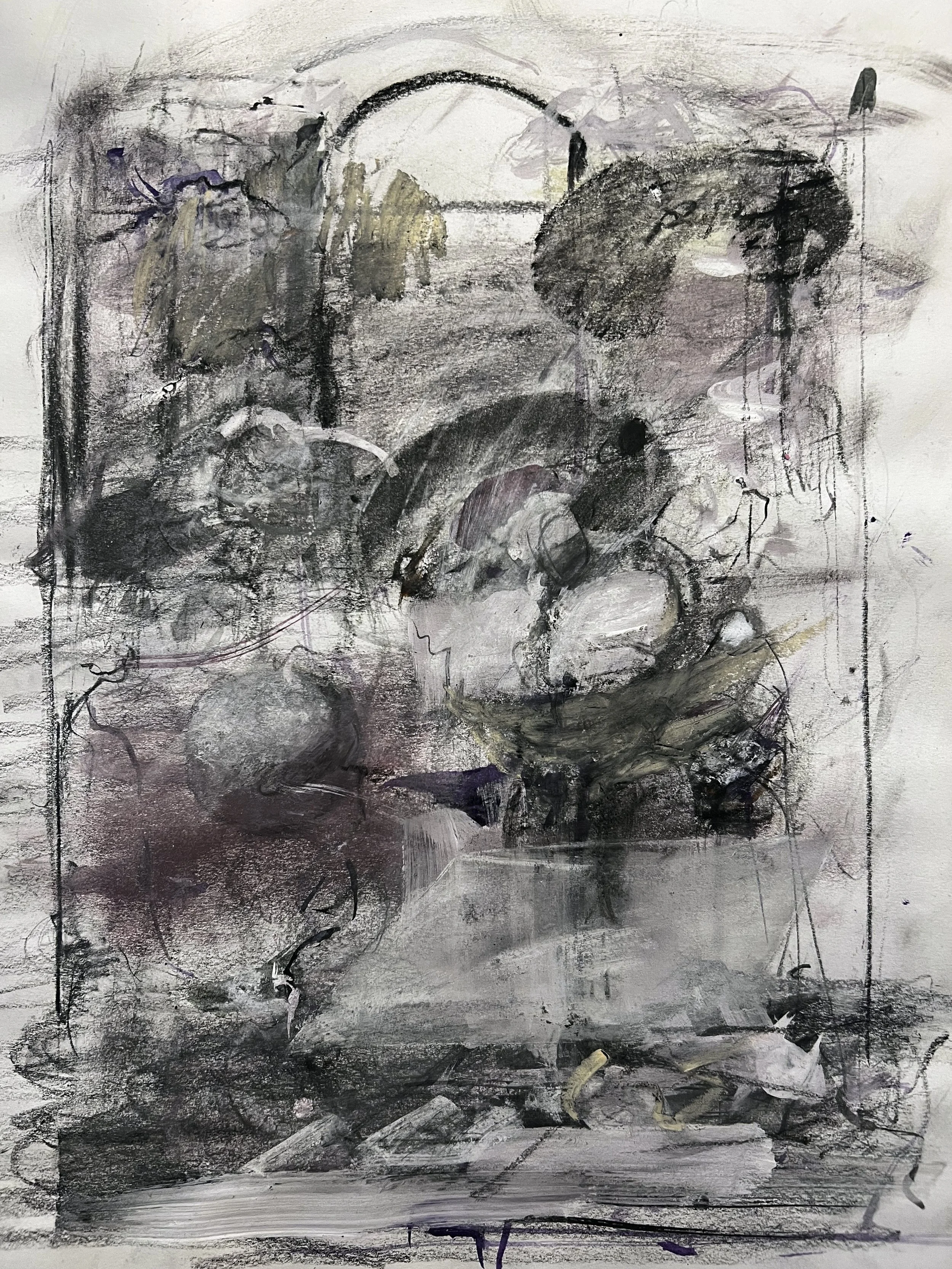 Inside Faust's Chamber, mixed media on paper, 38x27"