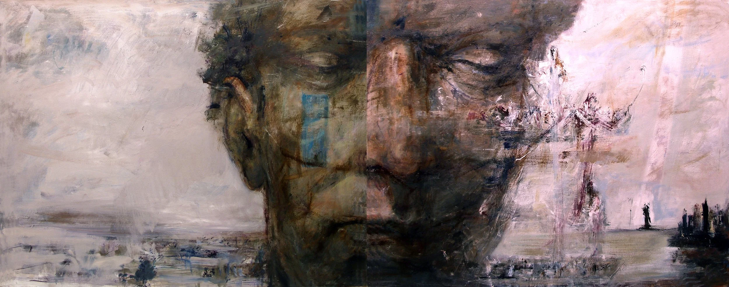 Passing Distances by a Thought, oil on canvas, double panel 68x156"