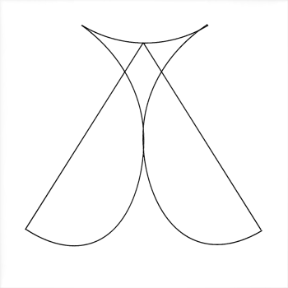 Black geometric line design on a white background with symmetrical curves and intersecting lines.