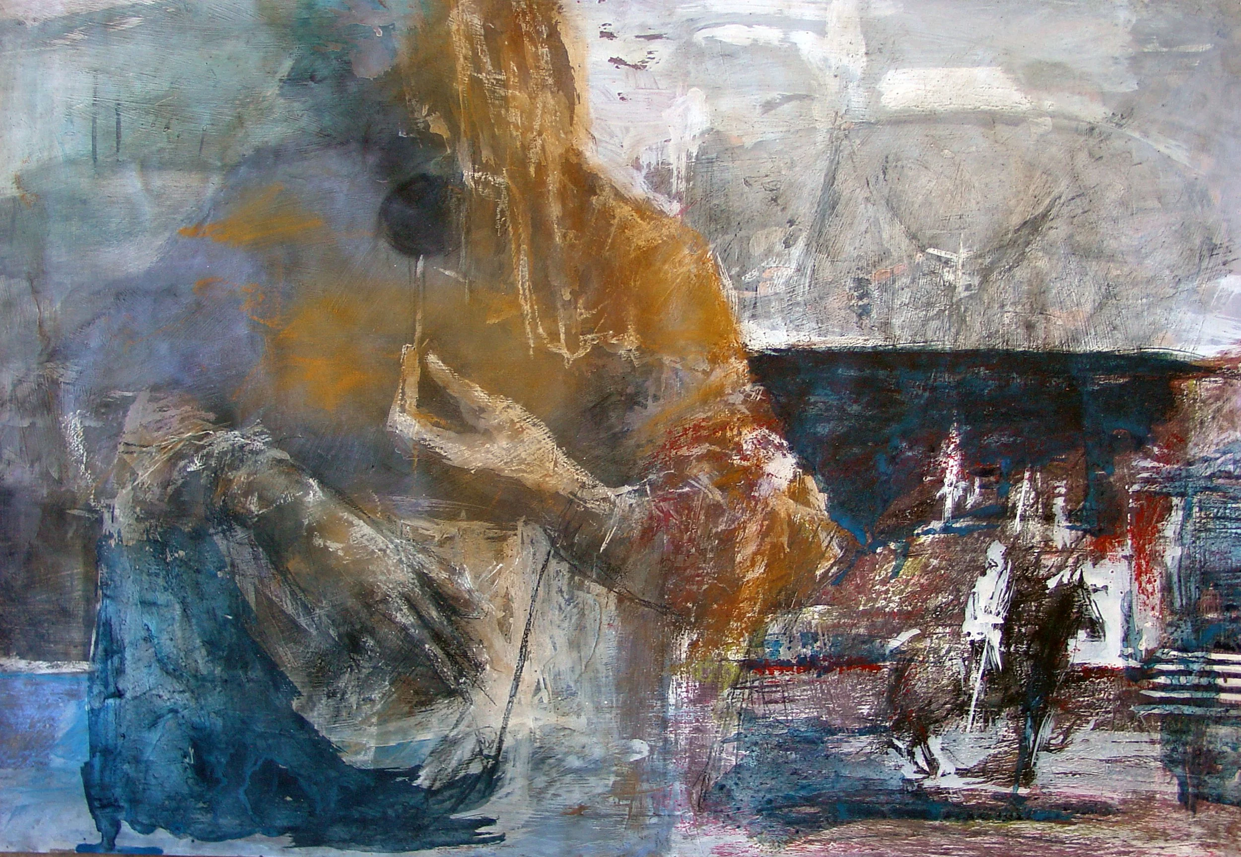 Annunciation II, mixed media on paper, 27x36"