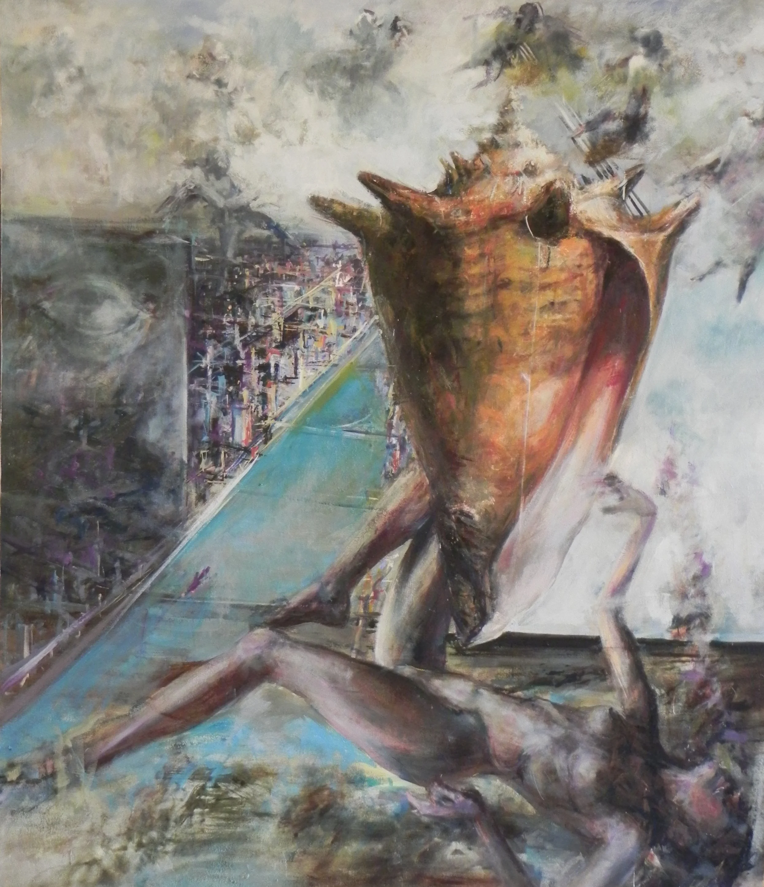 Caught in the Spiral, oil on canvas, 112x78"