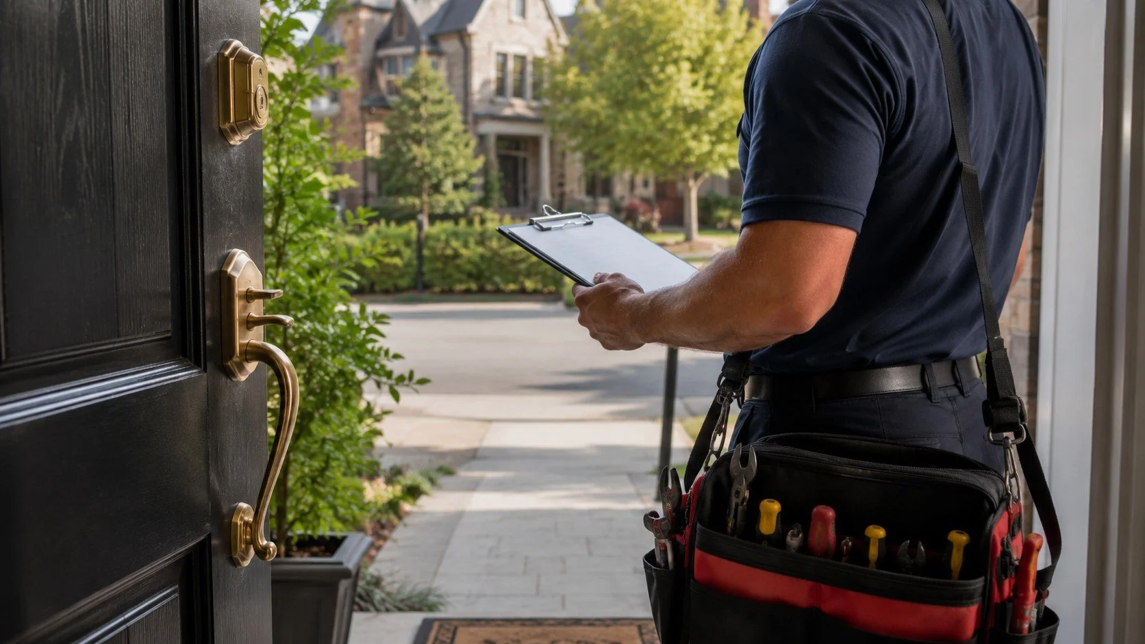 Professional electrician arriving at a Toronto home for a service call