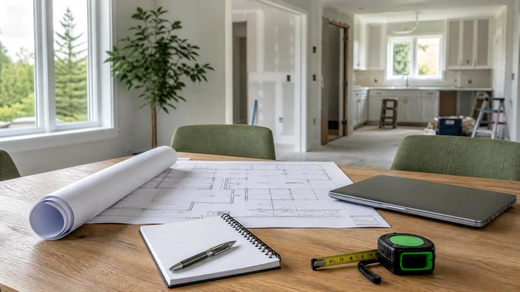 Electrical renovation drawings and a detailed quote checklist on a clean table
