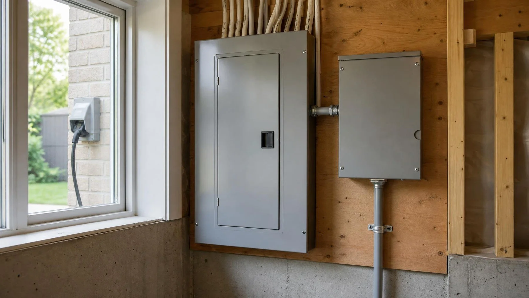 Licensed electrician reviewing a residential generator transfer switch and essential circuit plan