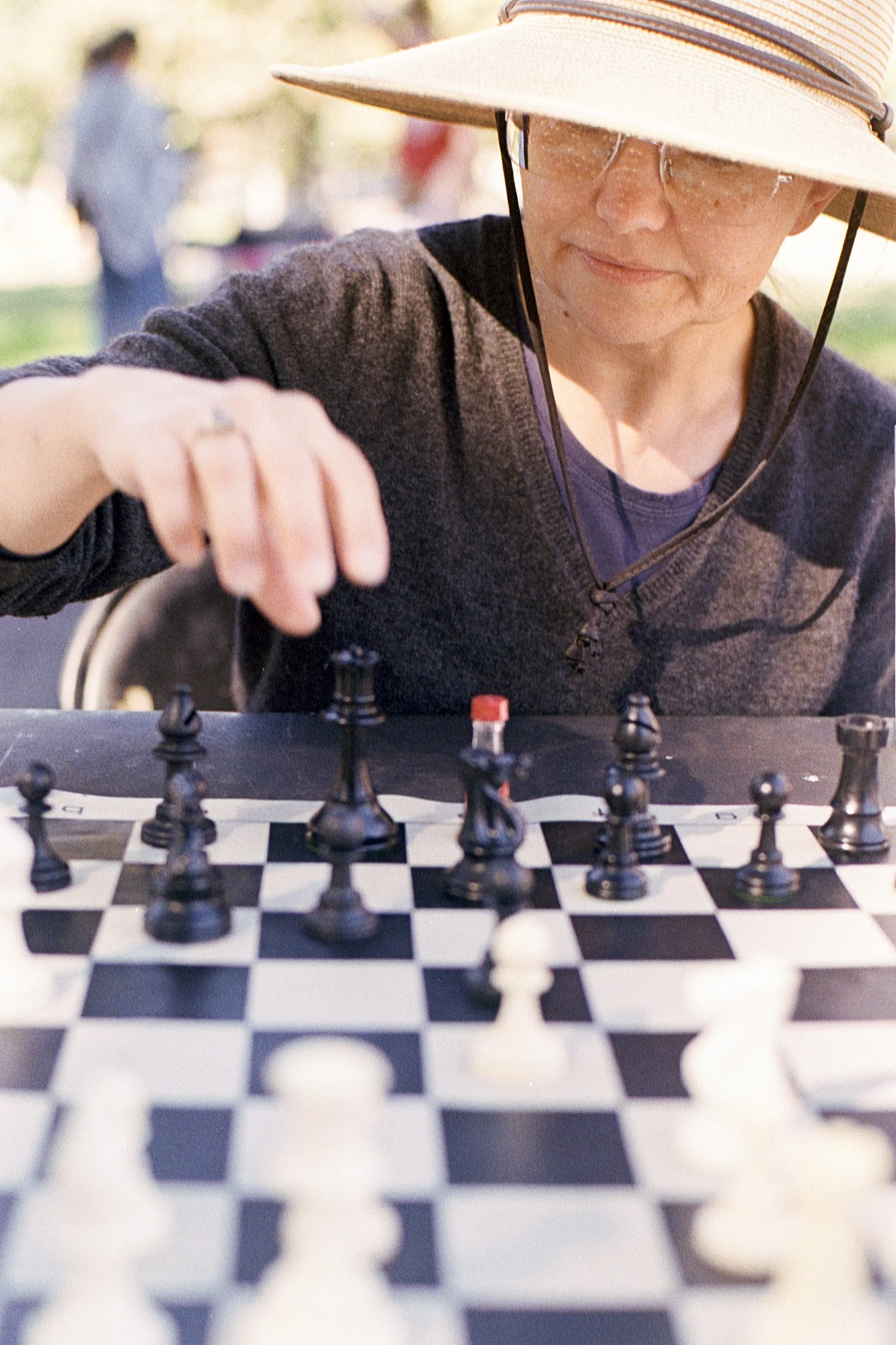 No Kings protest + chess day at monroe park, everyone replaced their king pieces with something else