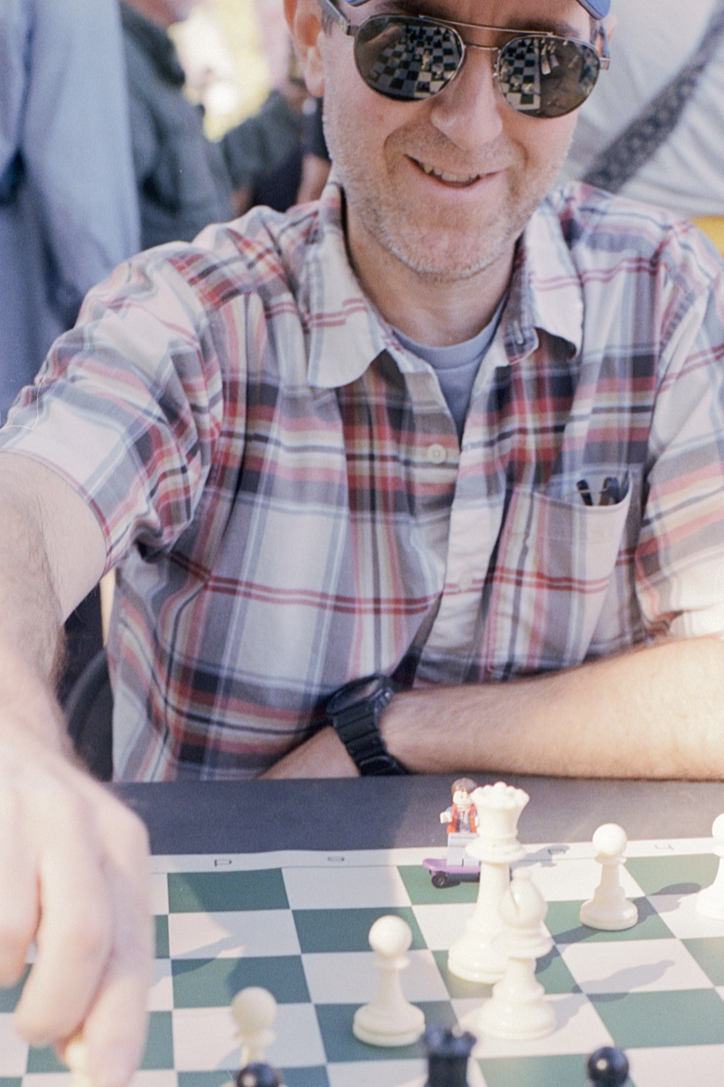 No Kings protest + chess day at monroe park, everyone replaced their king pieces with something else