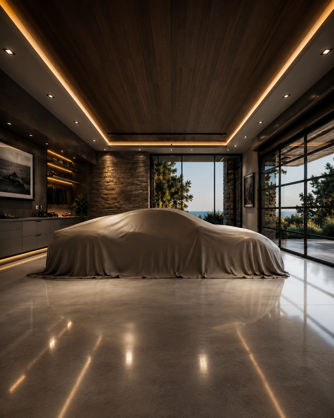 Luxury garage representing private automotive stewardship and high-value vehicle ownership