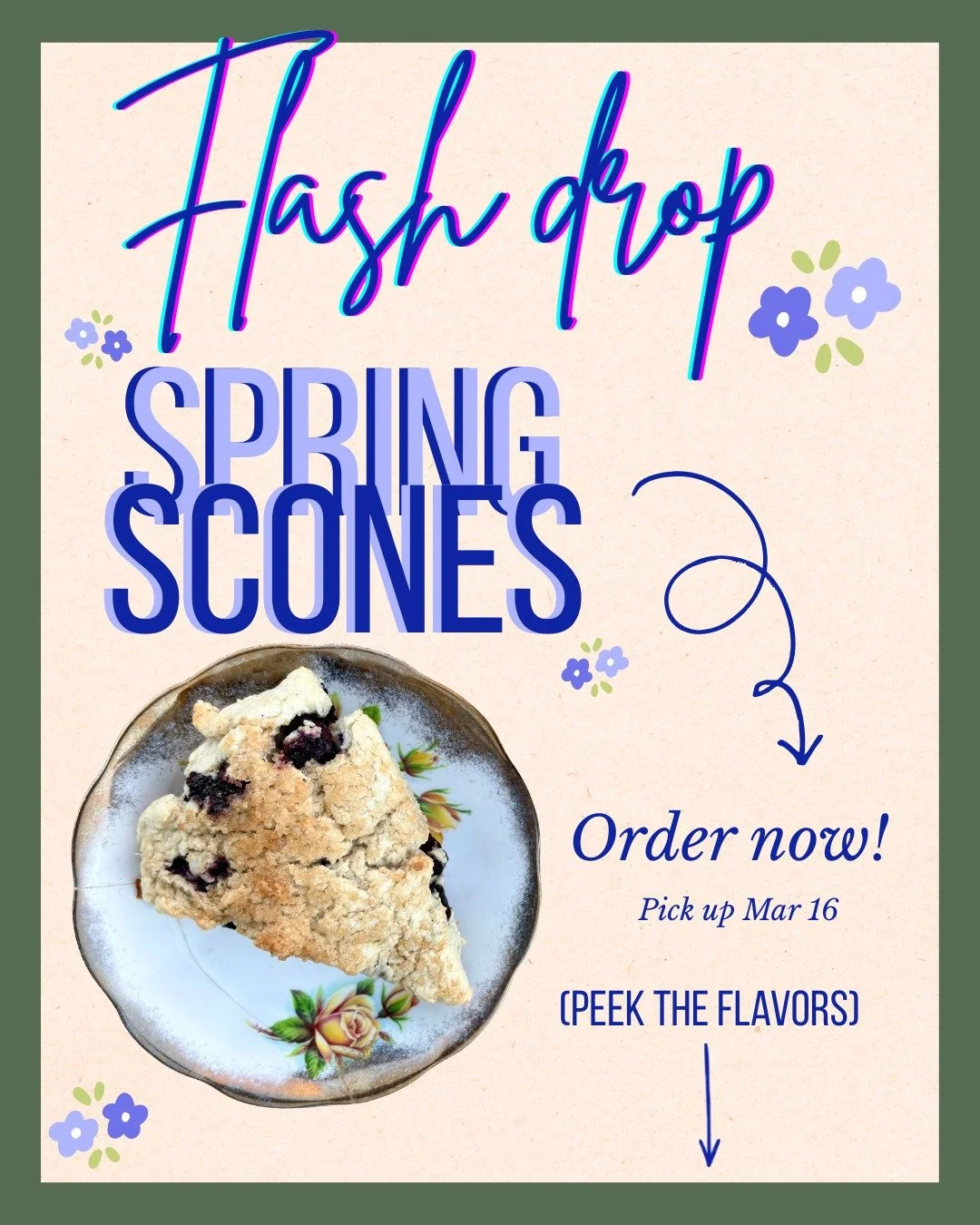 Eat them now or freeze them for quick breakfast or snack options, grab your scones now! Spring and scones&mdash;what more could you ask for??
🌷Flavor line-up🌷
🌟Blueberry
🌟Sun-dried tomatoes and herbs
🌟London Fog 
🌟Lavender Matcha

Comes in boxe
