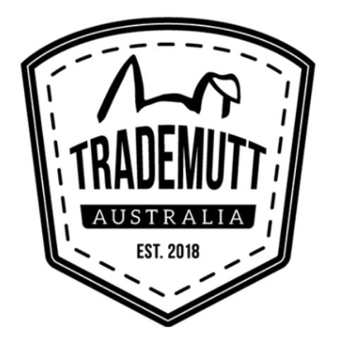 Logo of Tradmutt Australia featuring a stylized dog or fox head outline at the top, with the text 'TRADMUTT AUSTRALIA' and 'EST. 2018' below, enclosed in a badge-shaped outline.