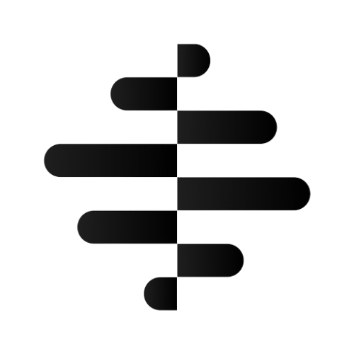 Black, white, and gray horizontal bars with rounded ends, arranged in a staggered pattern.