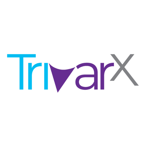 Logo of TriviarX with stylized text in blue, purple, and gray.
