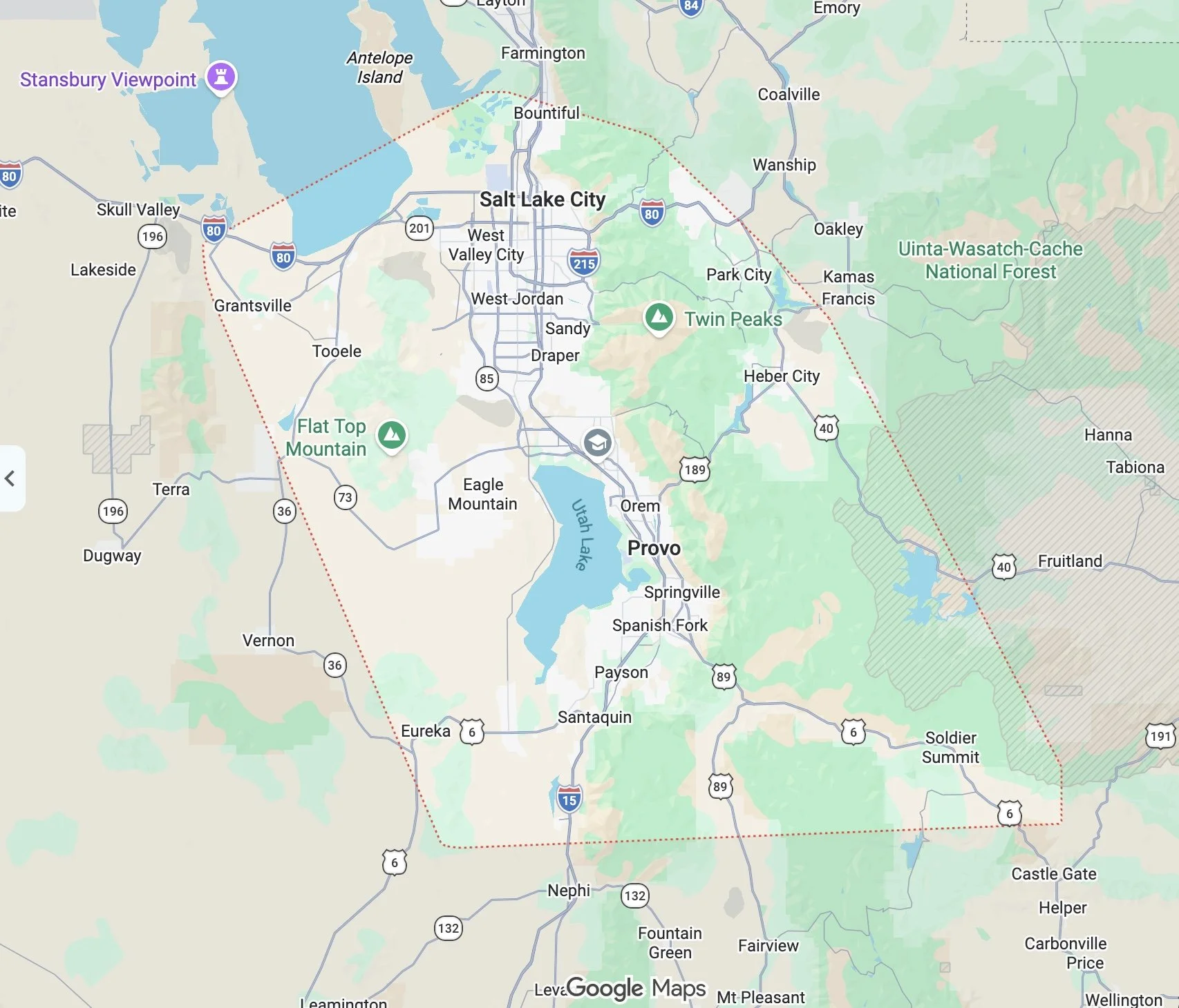 FlexScan Ultrasound service area map from Santaquin to Salt Lake City, west to Tooele and Grantsville, and east to Park City and Heber, based in Lehi.