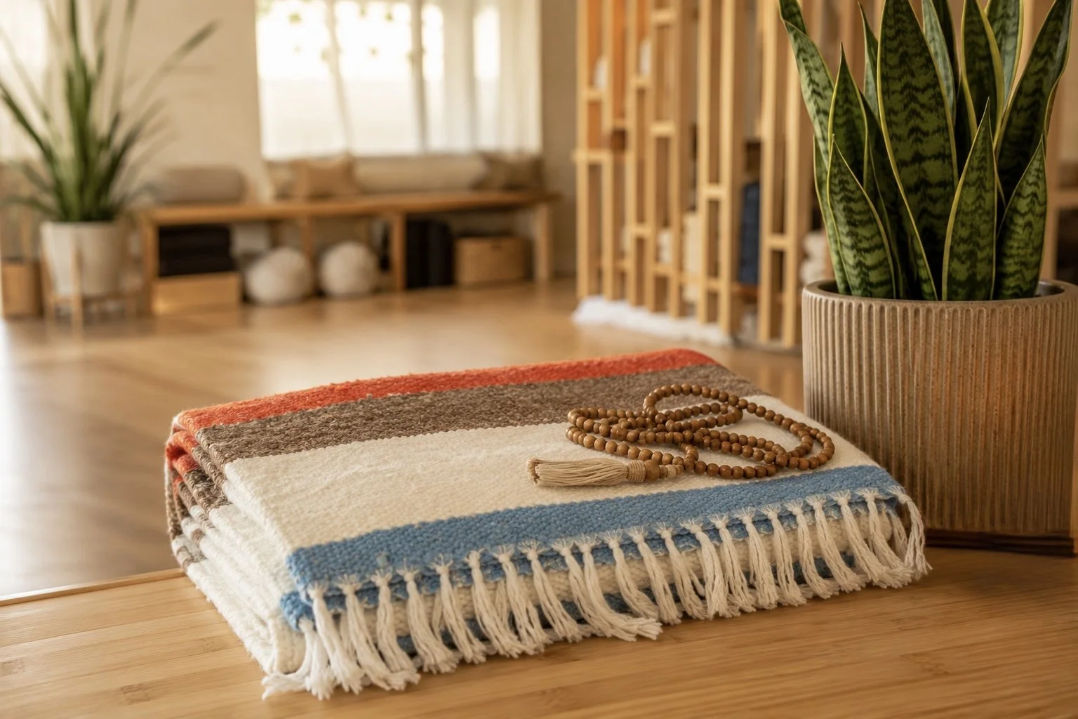props and yoga blankets at yoga studio