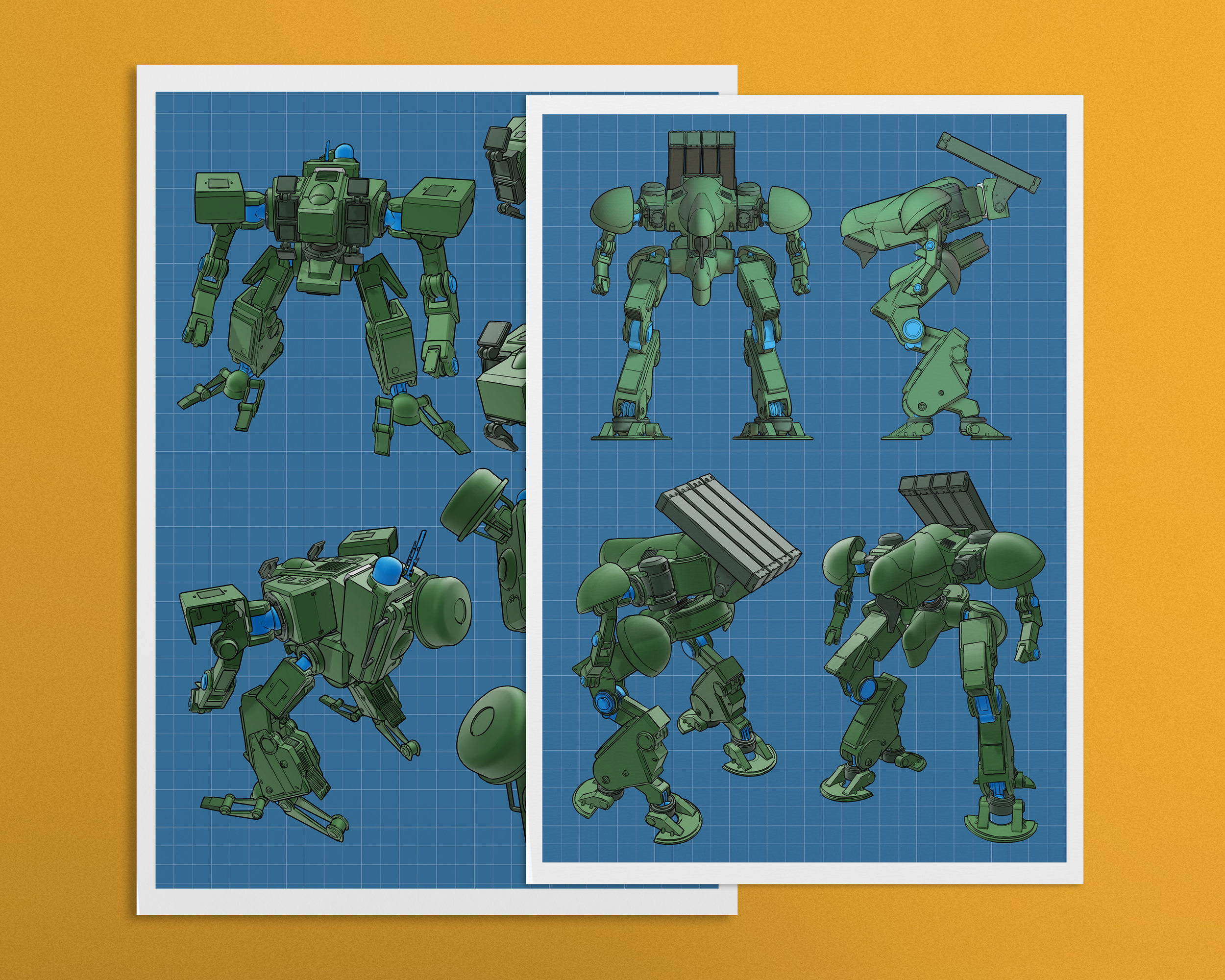 Two of three game asset model designs for a top-down shooter video game, where the job required simple parts and construction. 