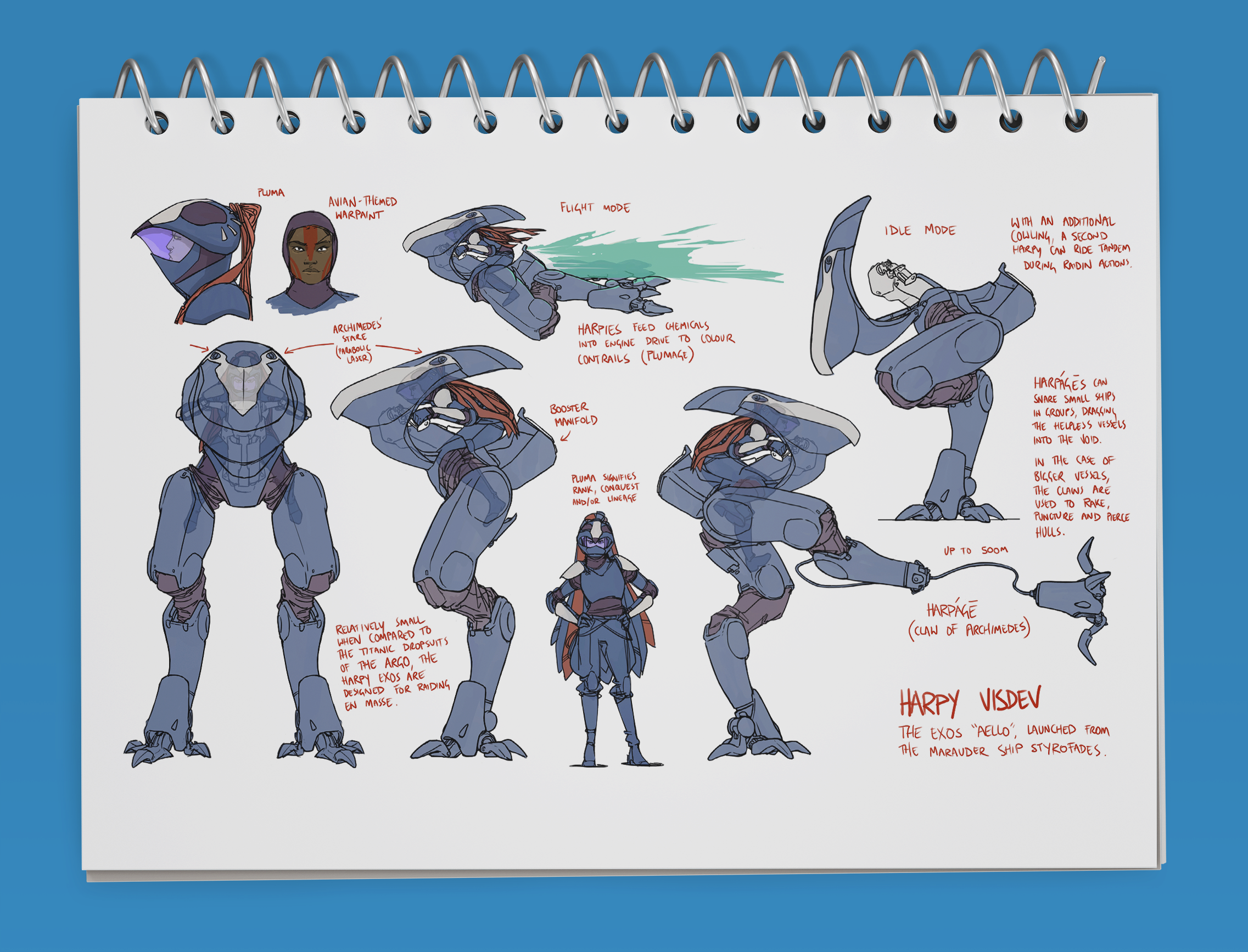 Some visual development for the Argo-0 TTRPG project, featuring a space pirate and vehicle design. 