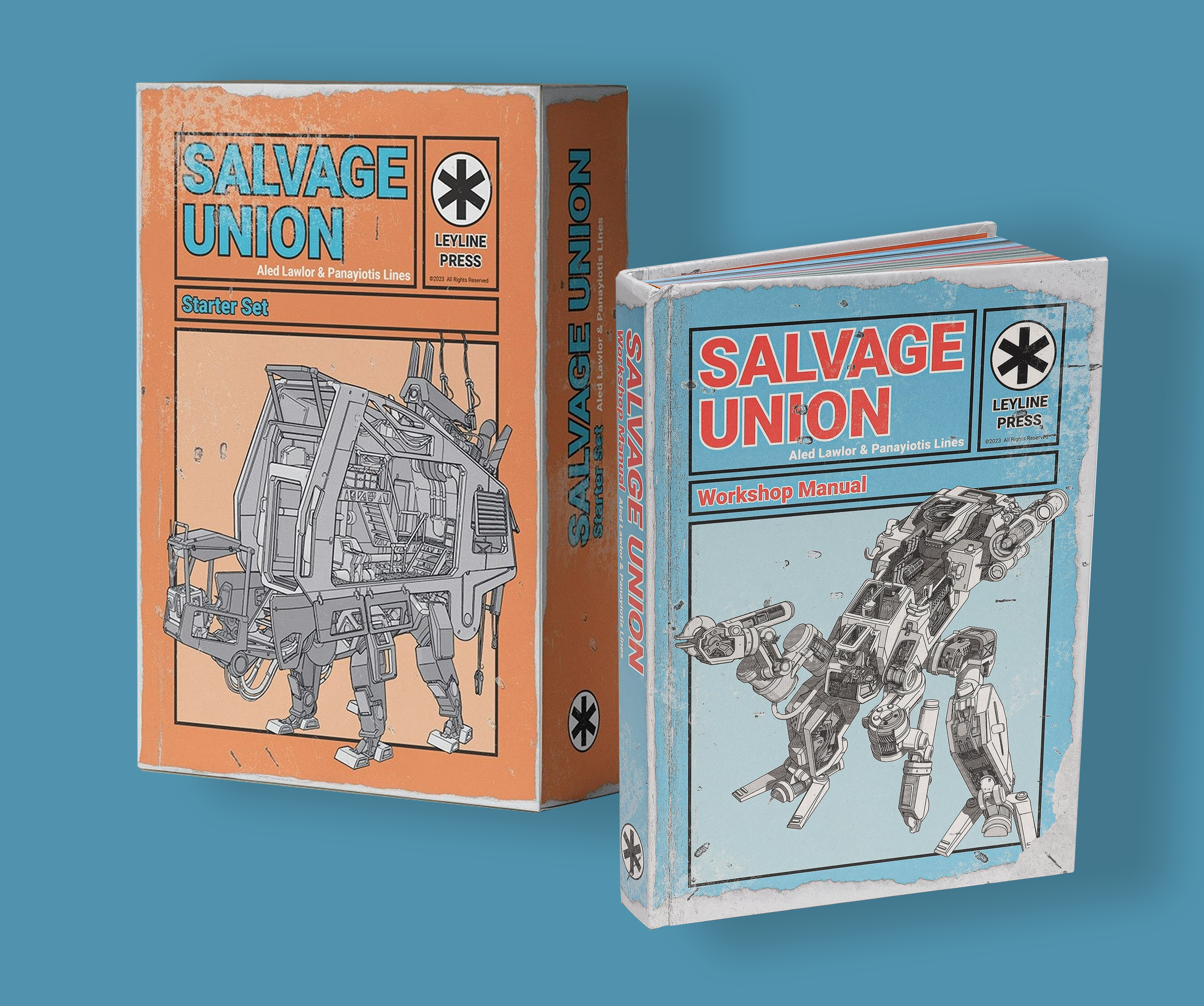 Cover illustrations for Leyline Press' award-winning post-apocalyptic mecha TTRPG, Salvage Union. Alongside other artists like Hamish Frater and Francesco Silva, I worked on most of the mechanical designs and machinery. 