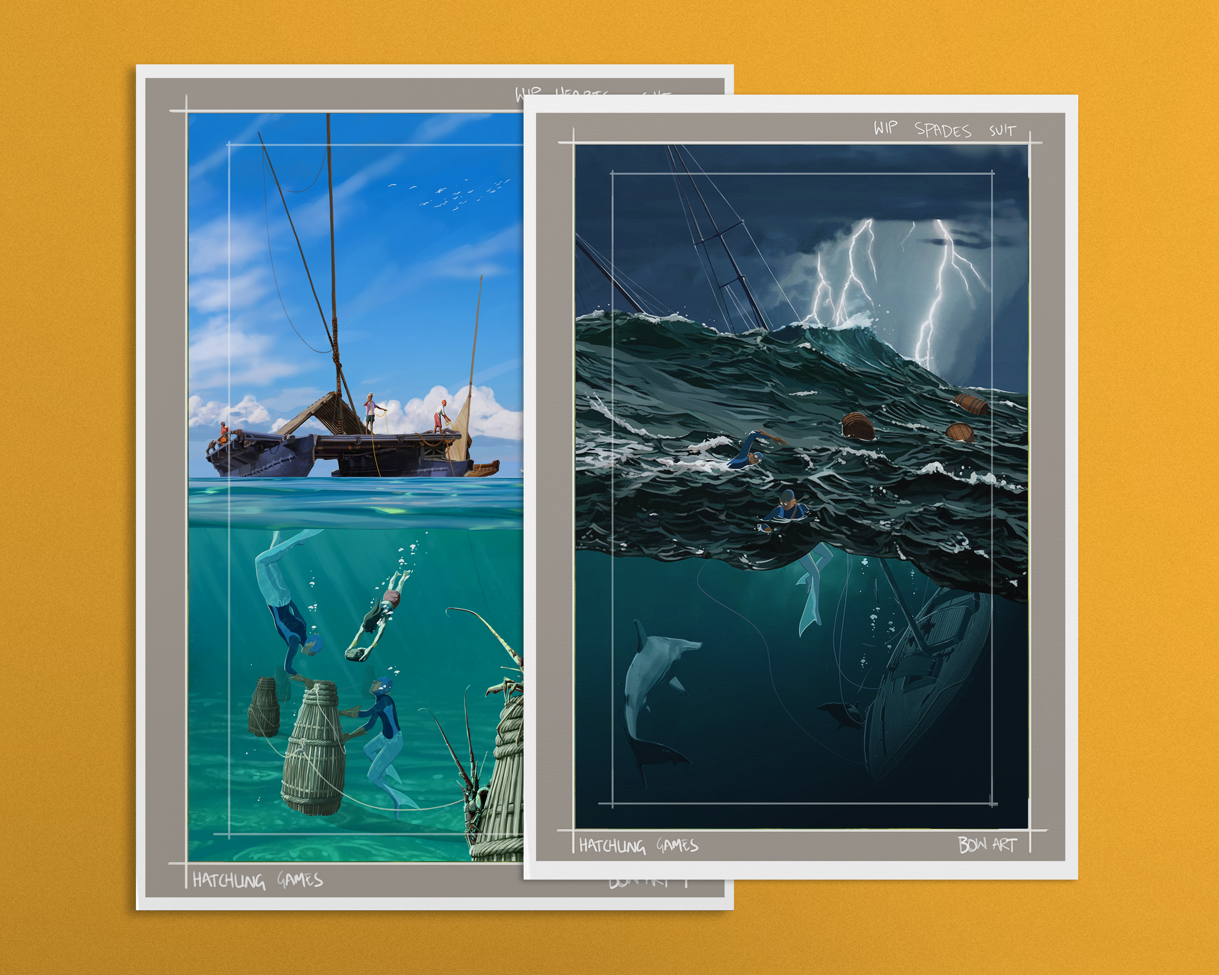 Some card art excerpts from the Hatchlings Games' journaling title 'Bow', where players roamed the seas in search of fame and fortune. 