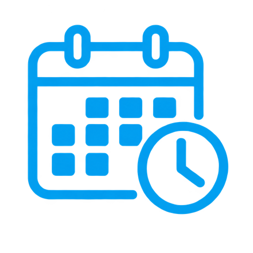 Calendar icon with a clock overlay.