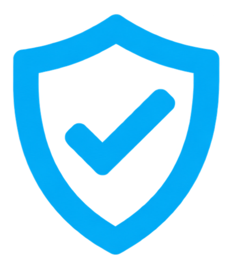 Blue shield with a checkmark inside.