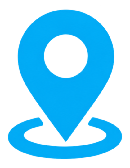 Blue location pin icon with a circular base.