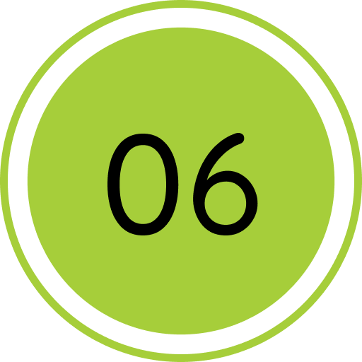 Green circle with the number 06 in black font at the center.