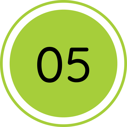 Green circular badge with the number 05 in black.