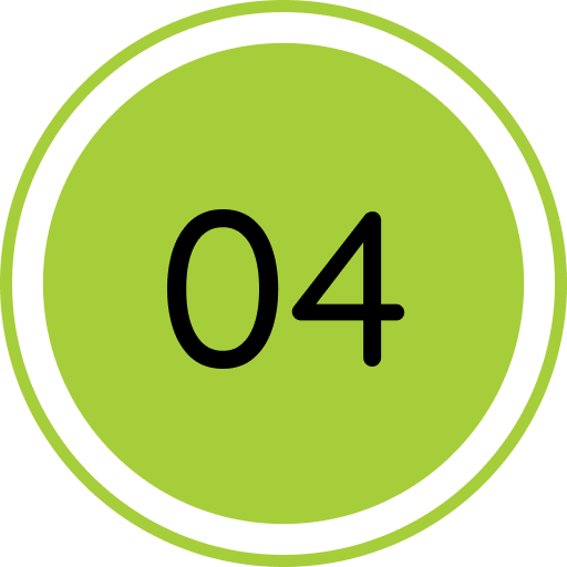Green circle with white outline and the number 04 in black