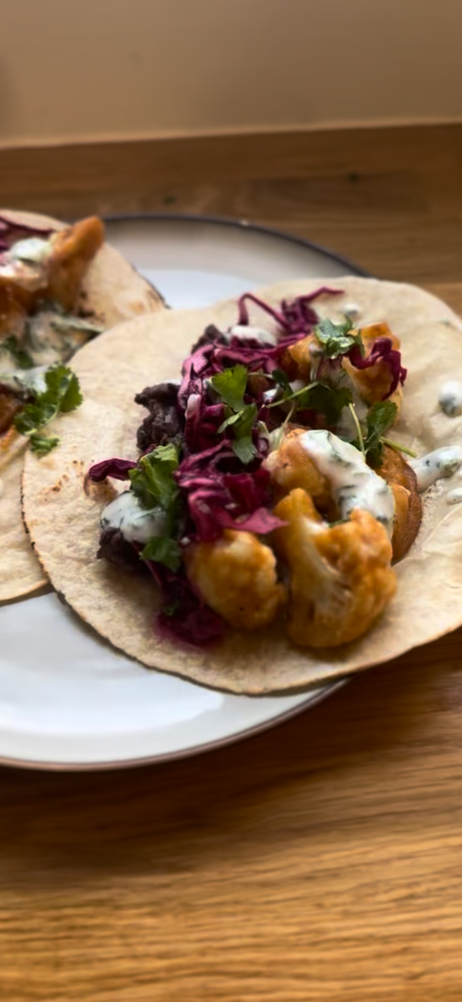 Crispy Cauliflower Tacos with Pickled Cabbage &amp; Miso Black Beans
