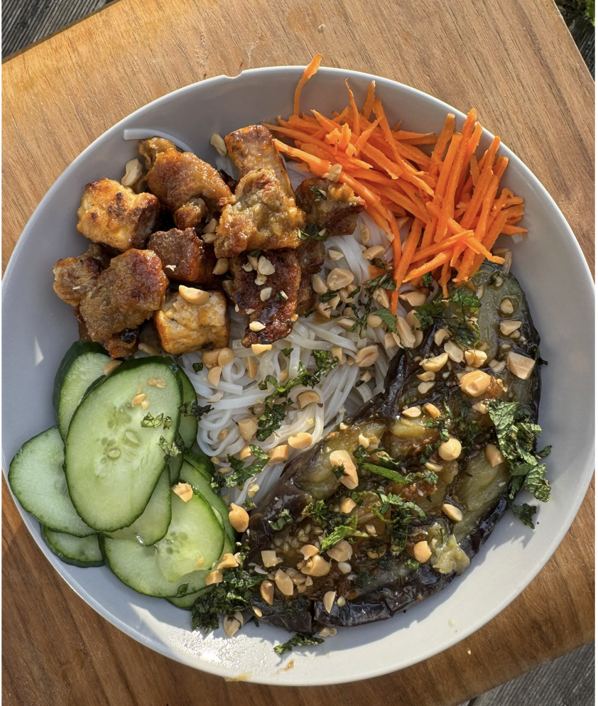 Teriyaki aubergine with gochujang tofu