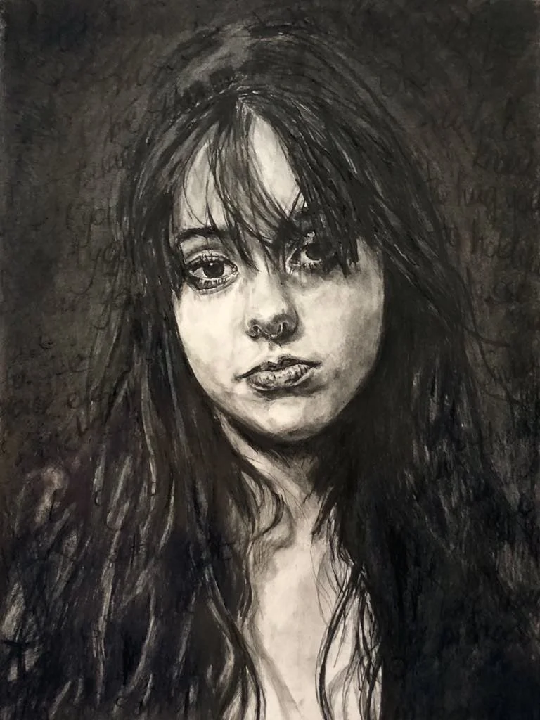 Eve Wolfe, If only I knew, 2025, charcoal and graphite.