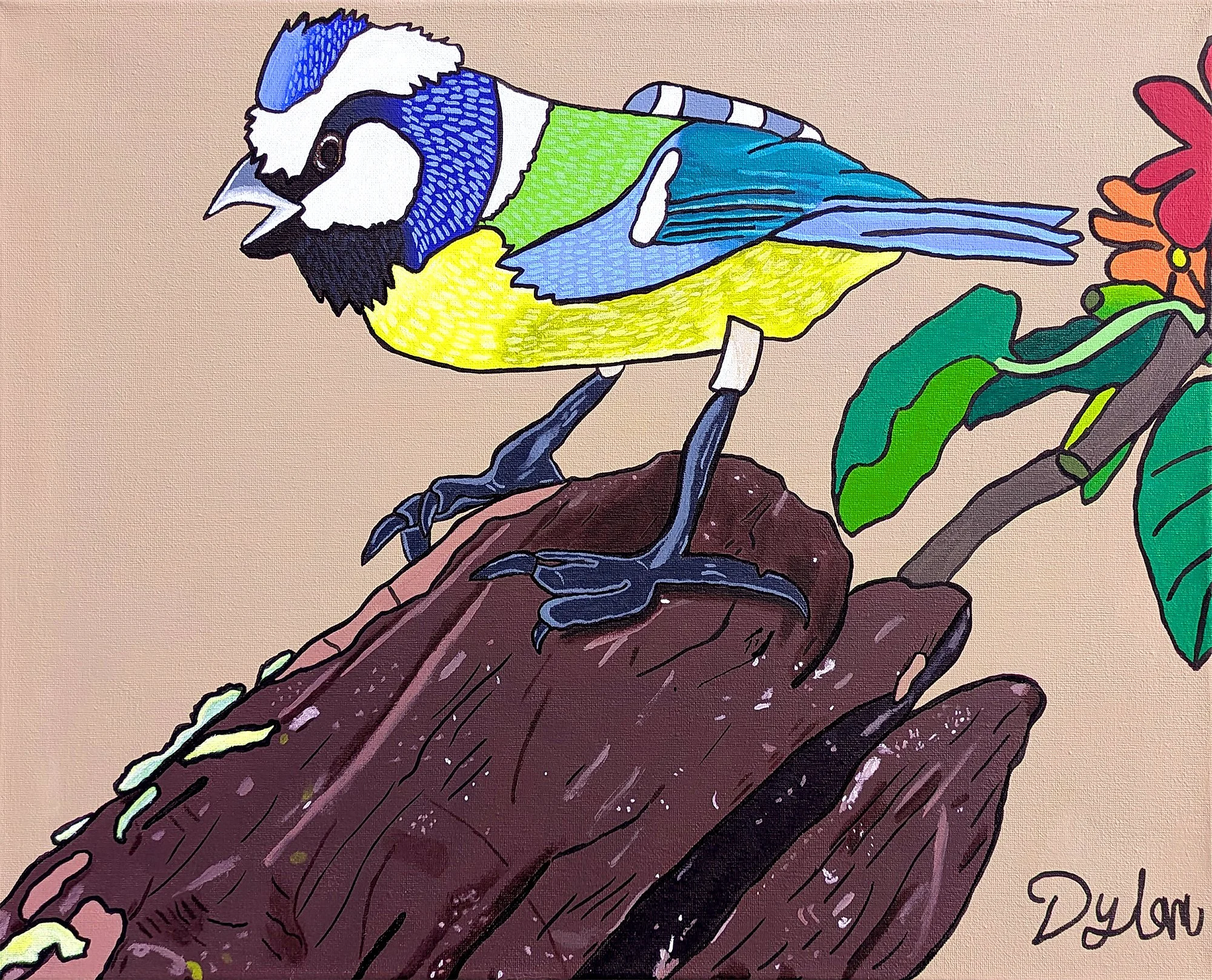 Dylan Madurun, Blue tit, 2025, acrylic.