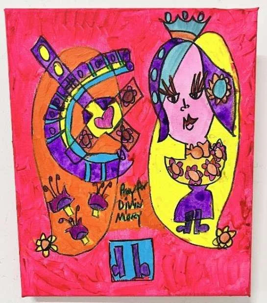 Marina Psaila, Me and the Holy Cross, 2024, acrylic on canvas.