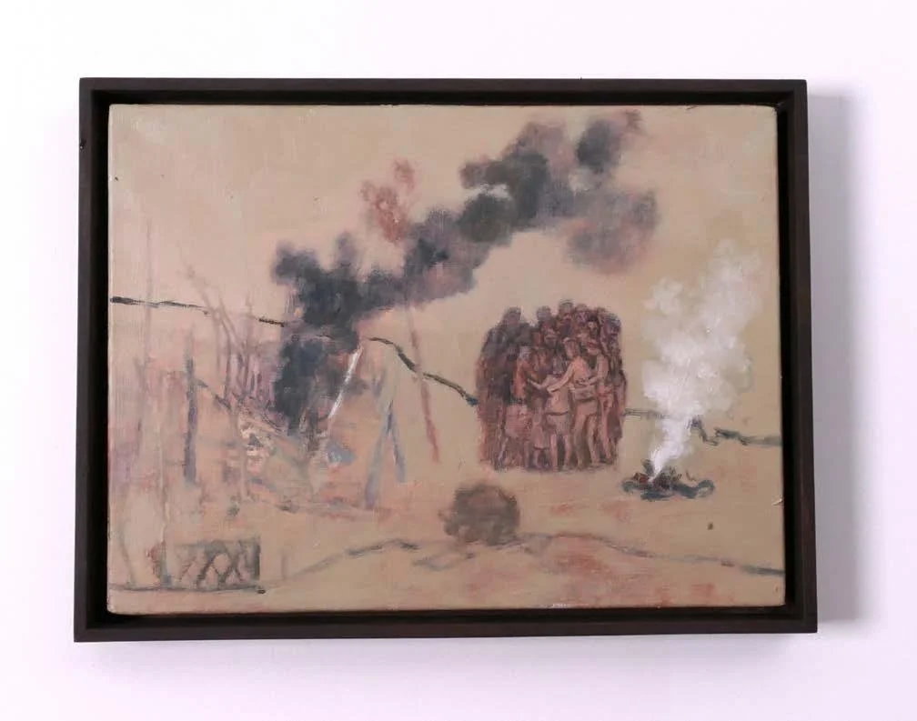 Gregory Pryor, Huddle (study), 2024, oil on canvas, 30 x 40 cm.