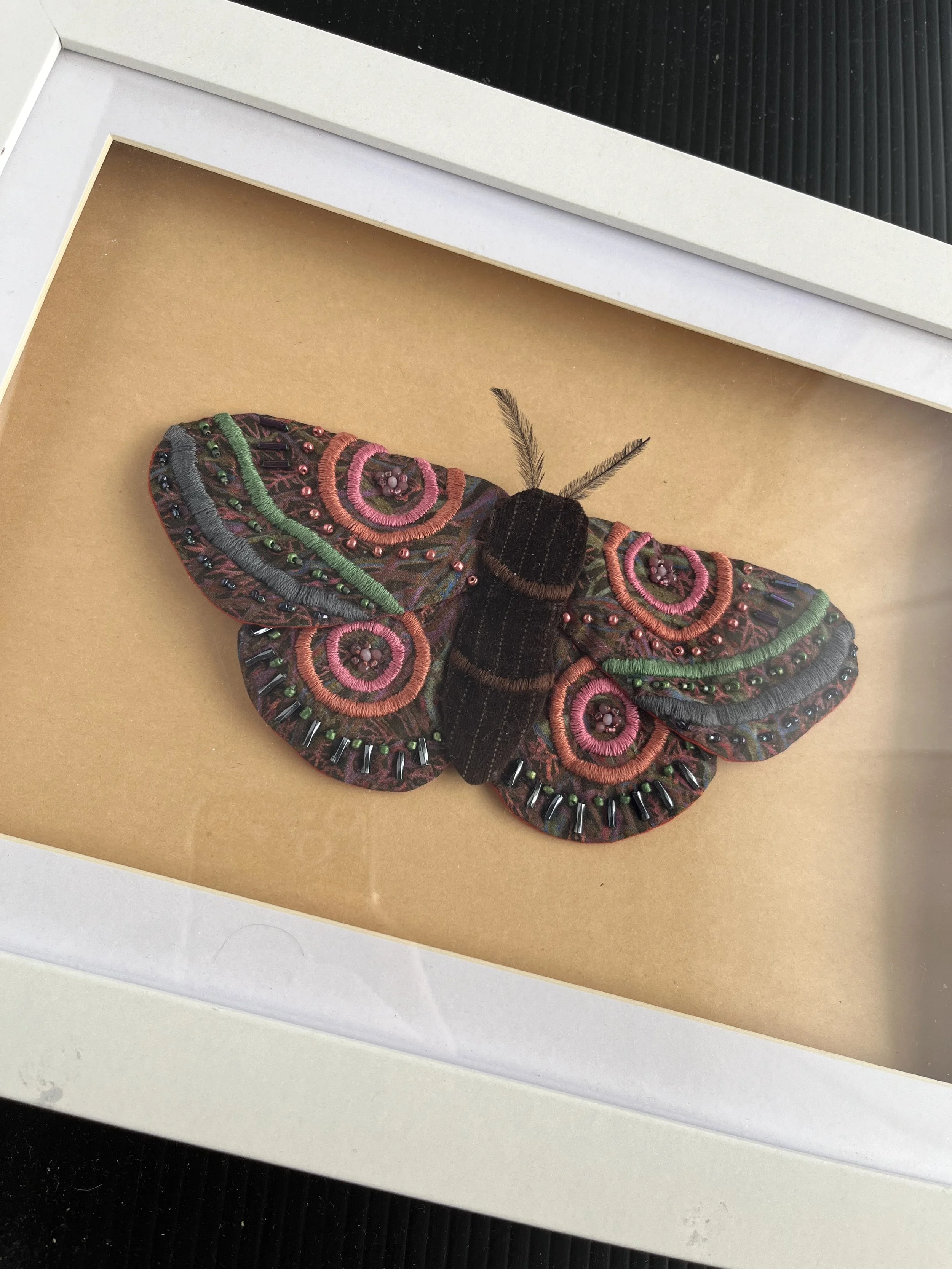 Finnity McHoull, Embroidered Moth, 2026, textiles, beads