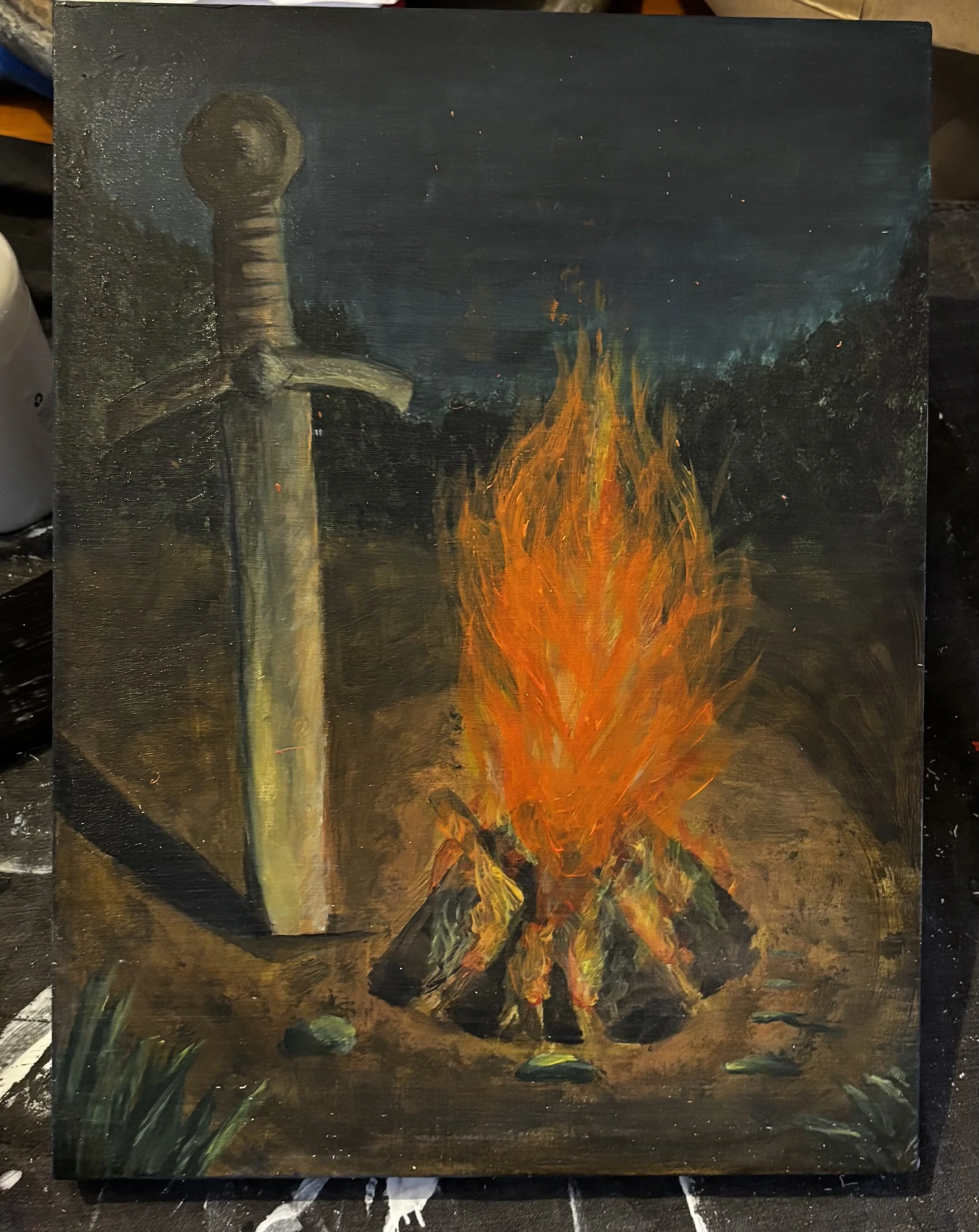 Lewis Wellington, The watchfire, 2025, acrylic. 