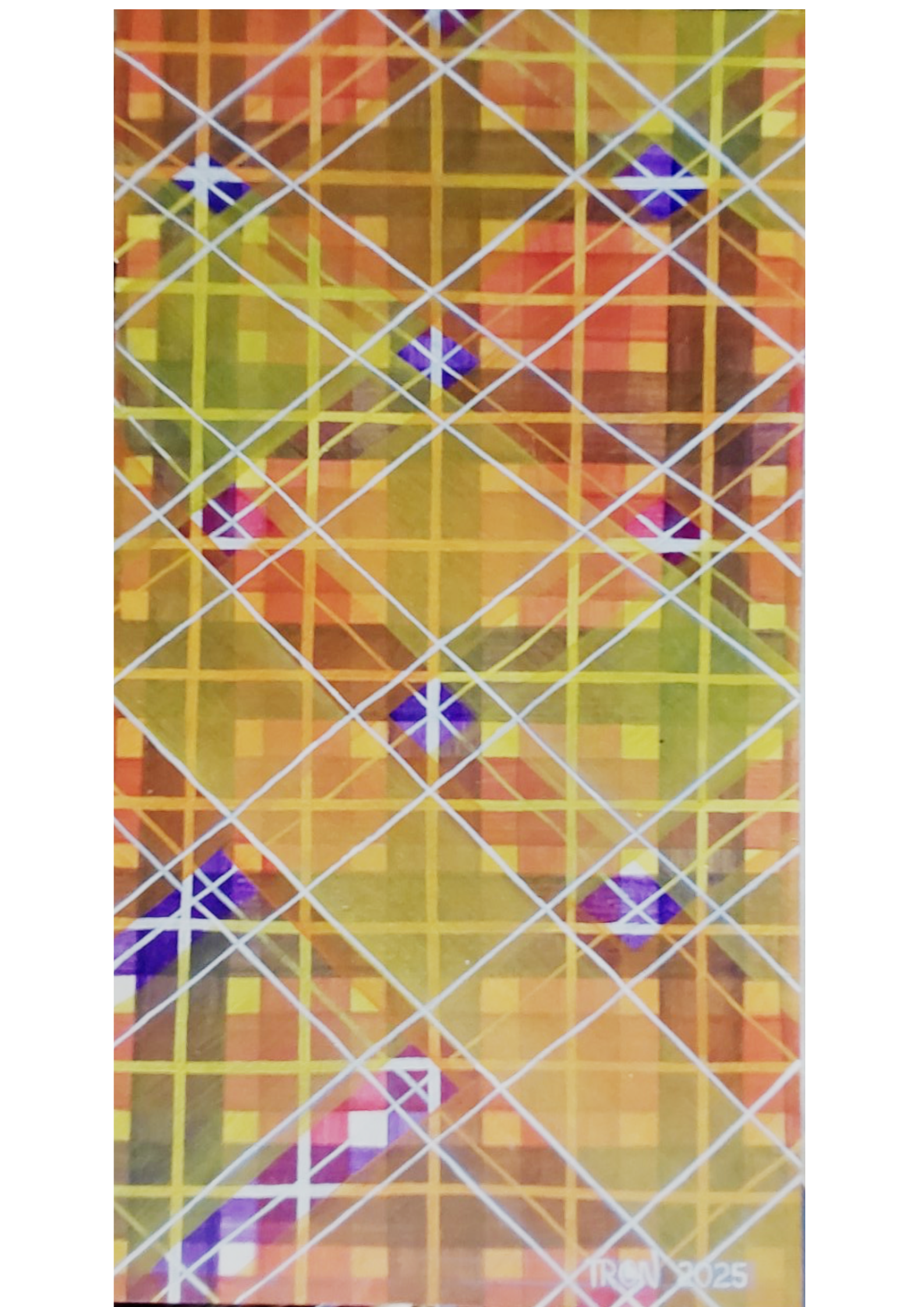 Tron Tonnessen, Painting like weaving, 2025, acrylic on plywood, 60.8 x 112cm.