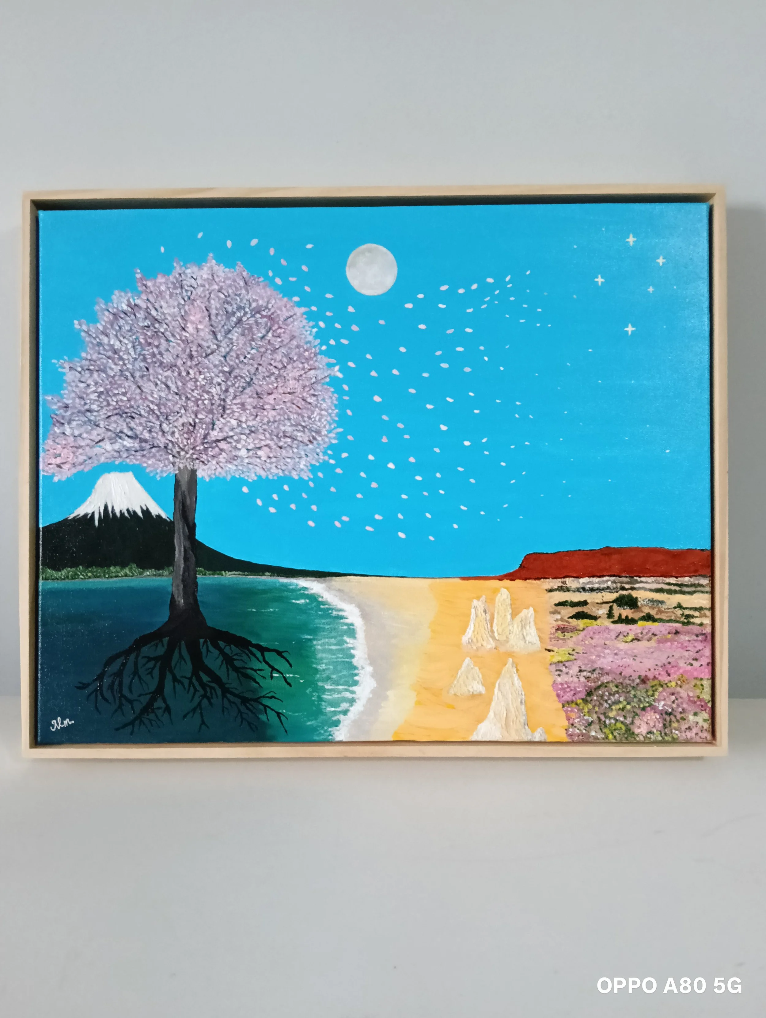 Mayumi Miyoshi, Two lands, one life, 2025, acrylic. 