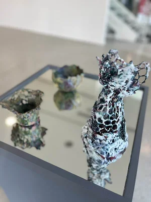 Melissa De Winter, Various vessels, 2025, recycled chicken wire, paper mache and encaustic. 