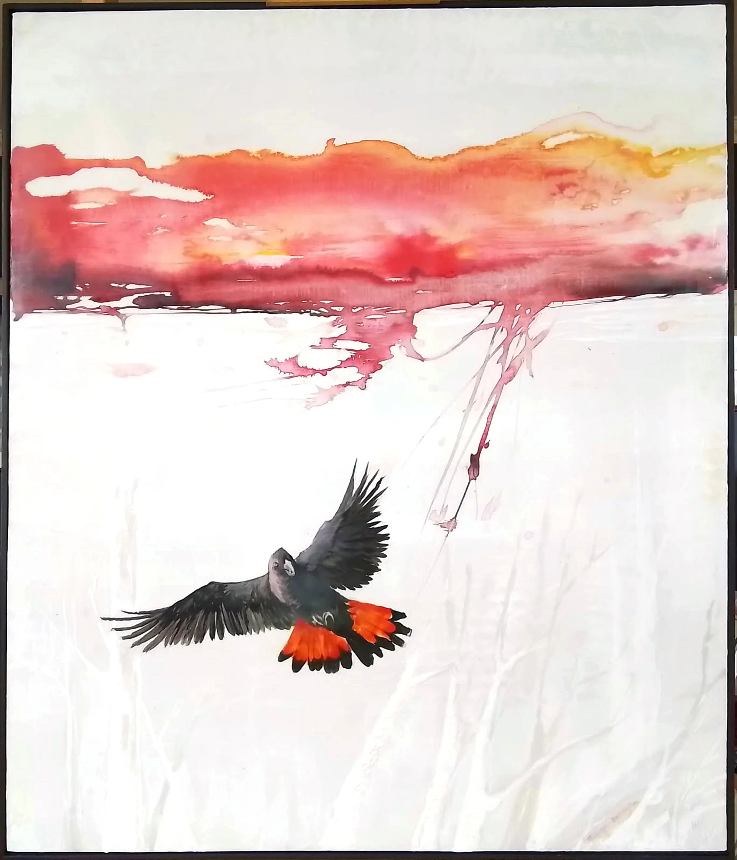 Marilyn Barrington, Flash of Red, 2025, encaustic, 68 x 68cm 