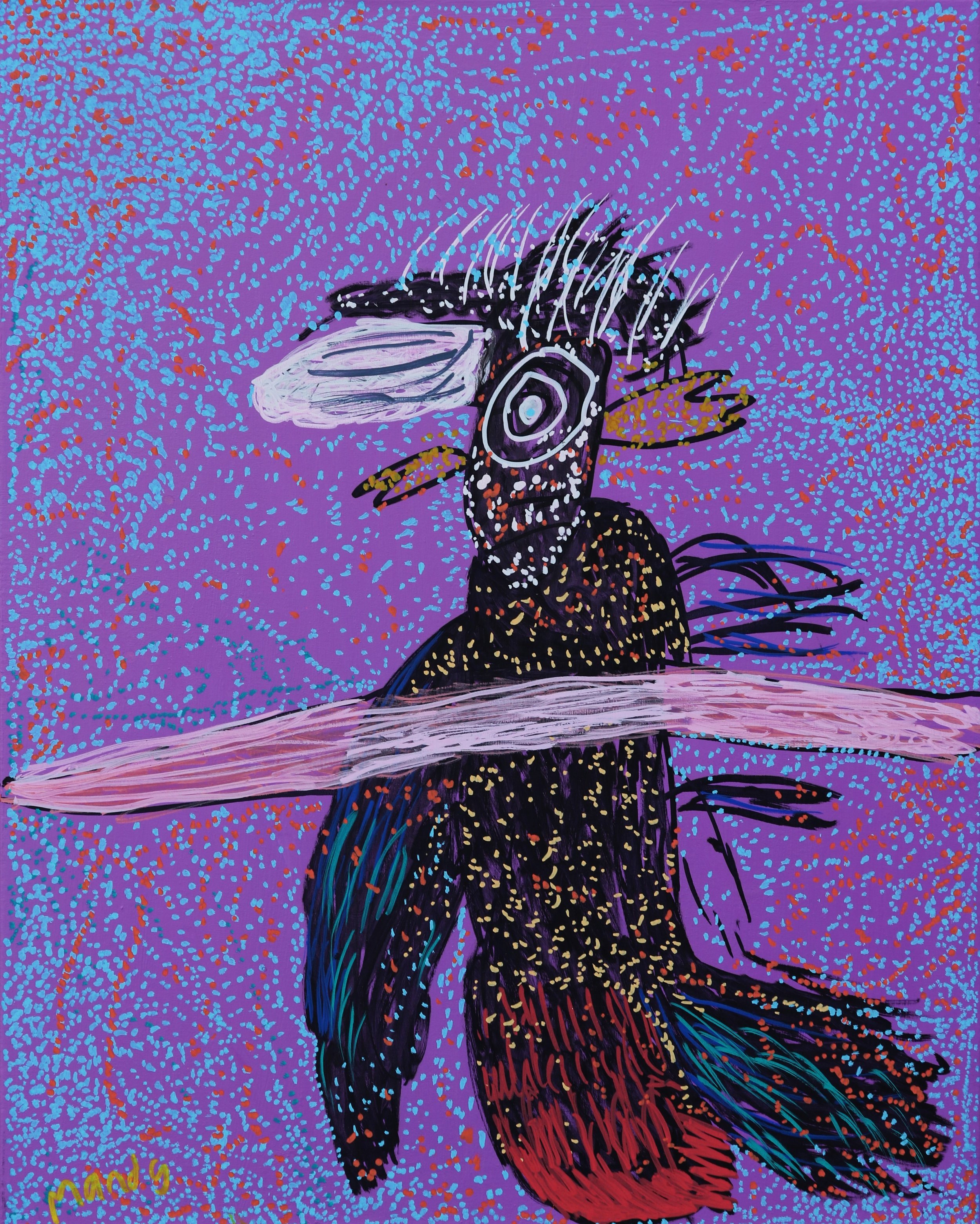 Mandy White, Red tailed black cockatoo, 2025, mixed media.
