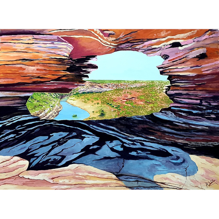 Harry Lea, Nature's window, 2021, gouache on loose canvas, 71 x 56cm.