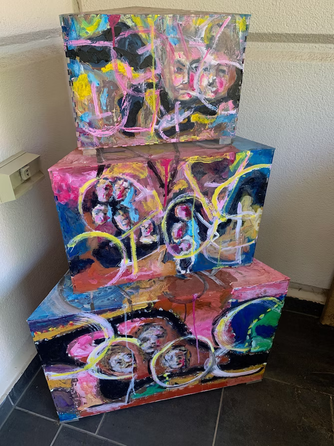 Three Prisms of Paintings on Perspex by Graham Mills 