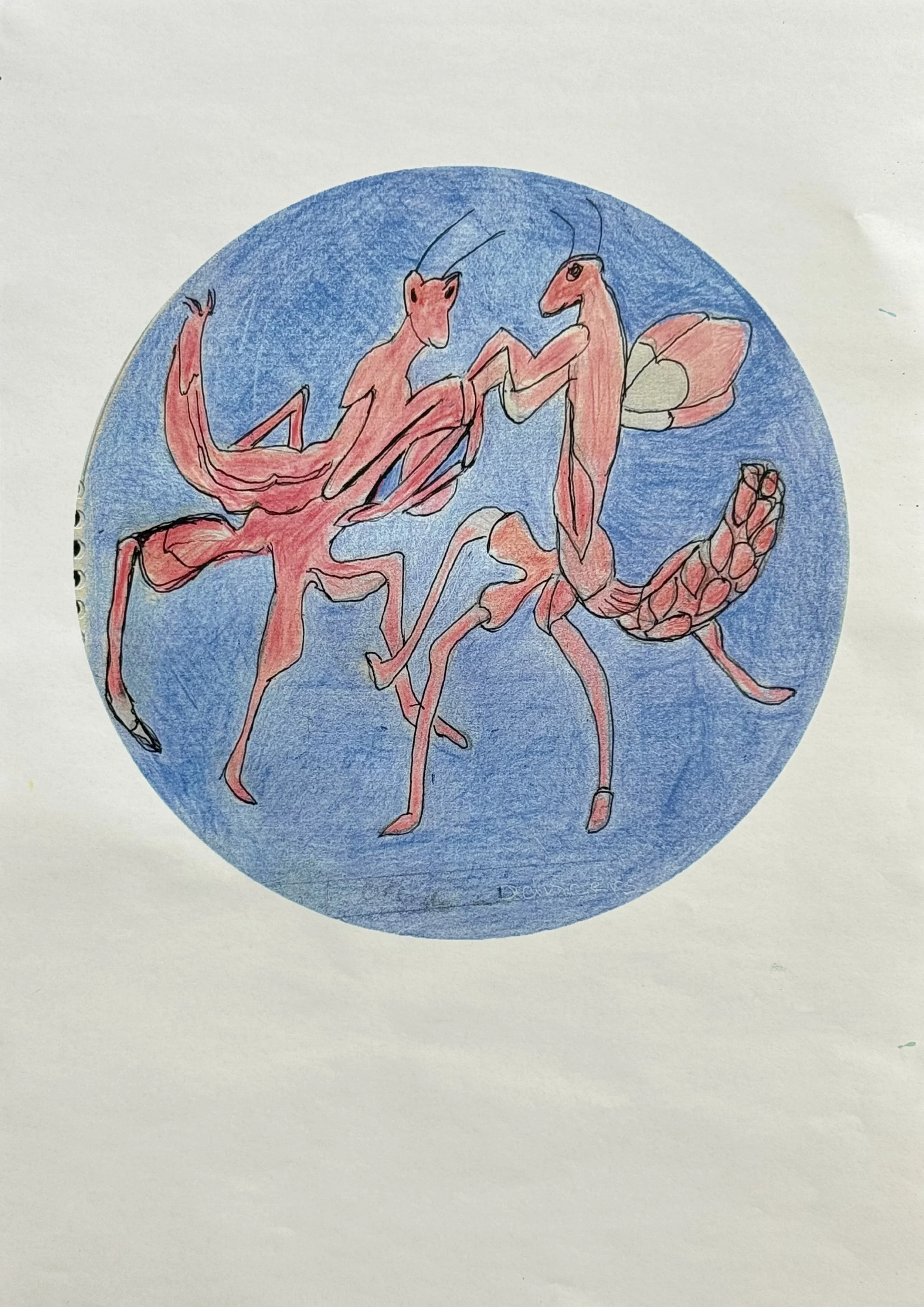Catherine Crew, Dancing in the Moonlight Orchid Mantes, 2026, lino print and acrylic
