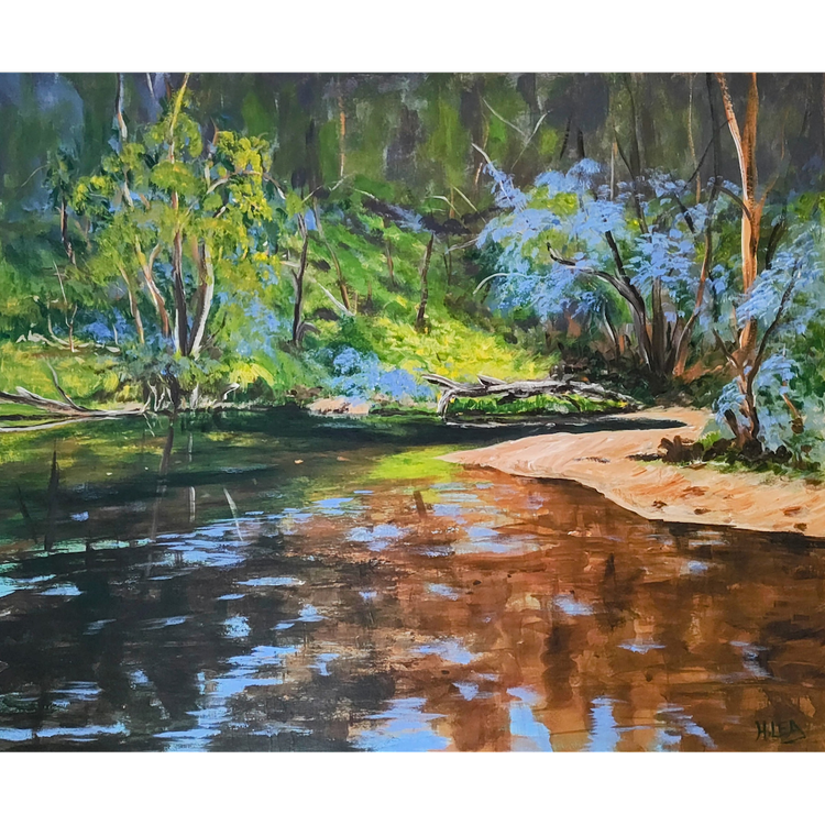 Harry Lea, Nature's quiet reflections, 2023, acrylic on stretched canvas, 66.6 x 56.6cm.
