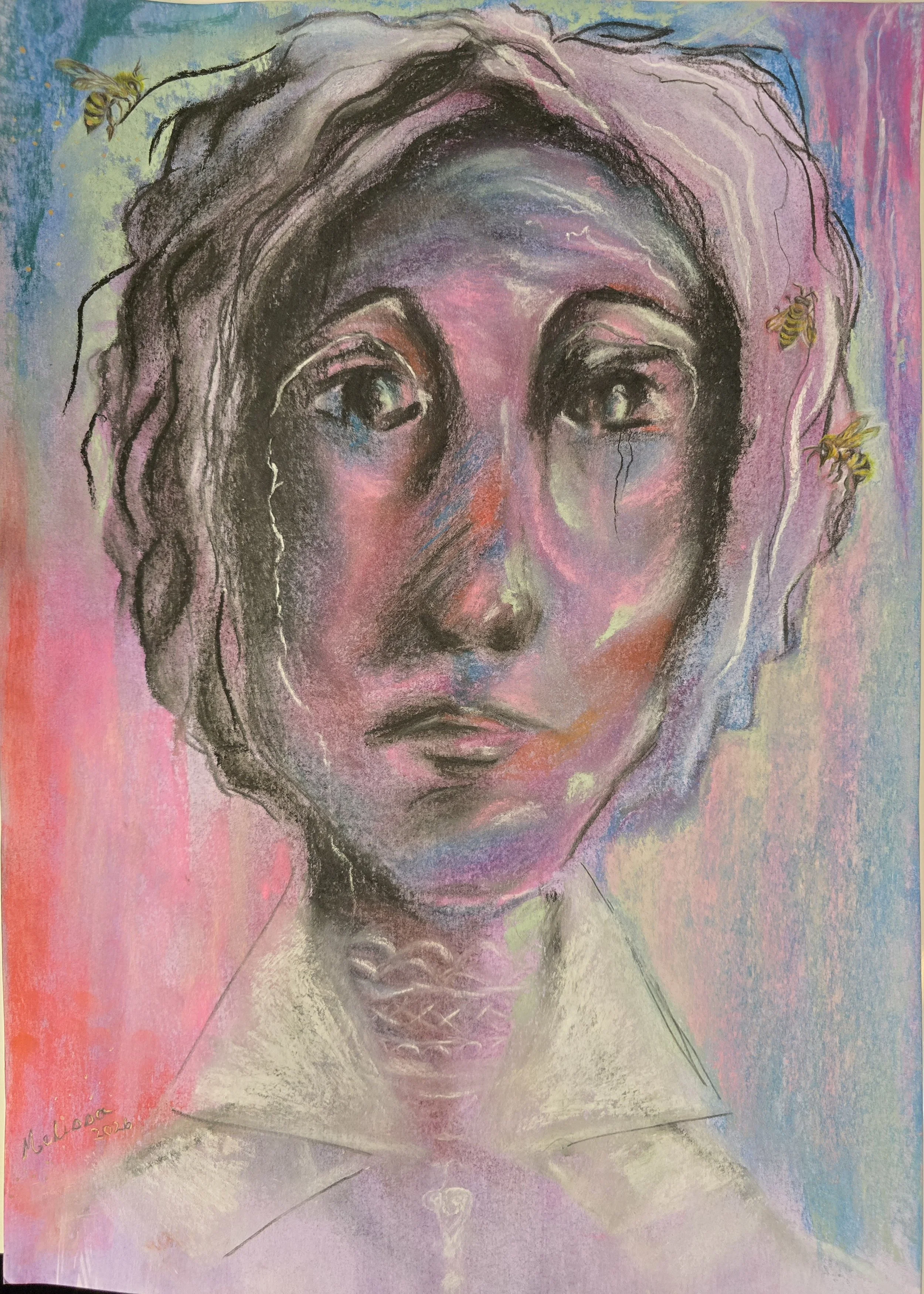 Melissa St John, The Way of the Honeybee, 2026, pastel, charcoal, pencil