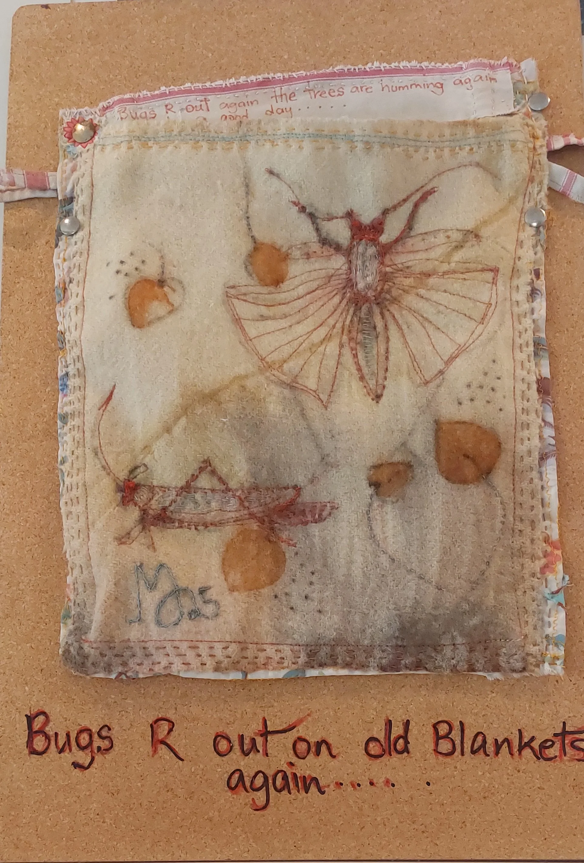 Micheli Maszniew Johnson, Bugs R Out on Old Blankets, 2025, mixed recycled media