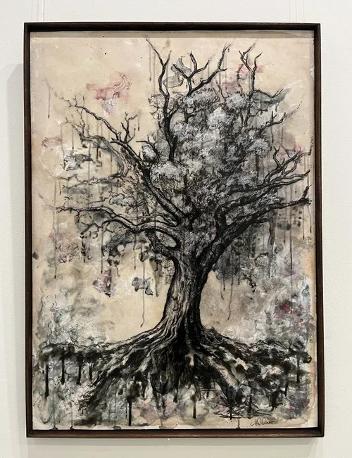 Melissa De Winter, Persephone's rise, 2023, Encaustic and Ink on recycled board, 87 x 63cm.