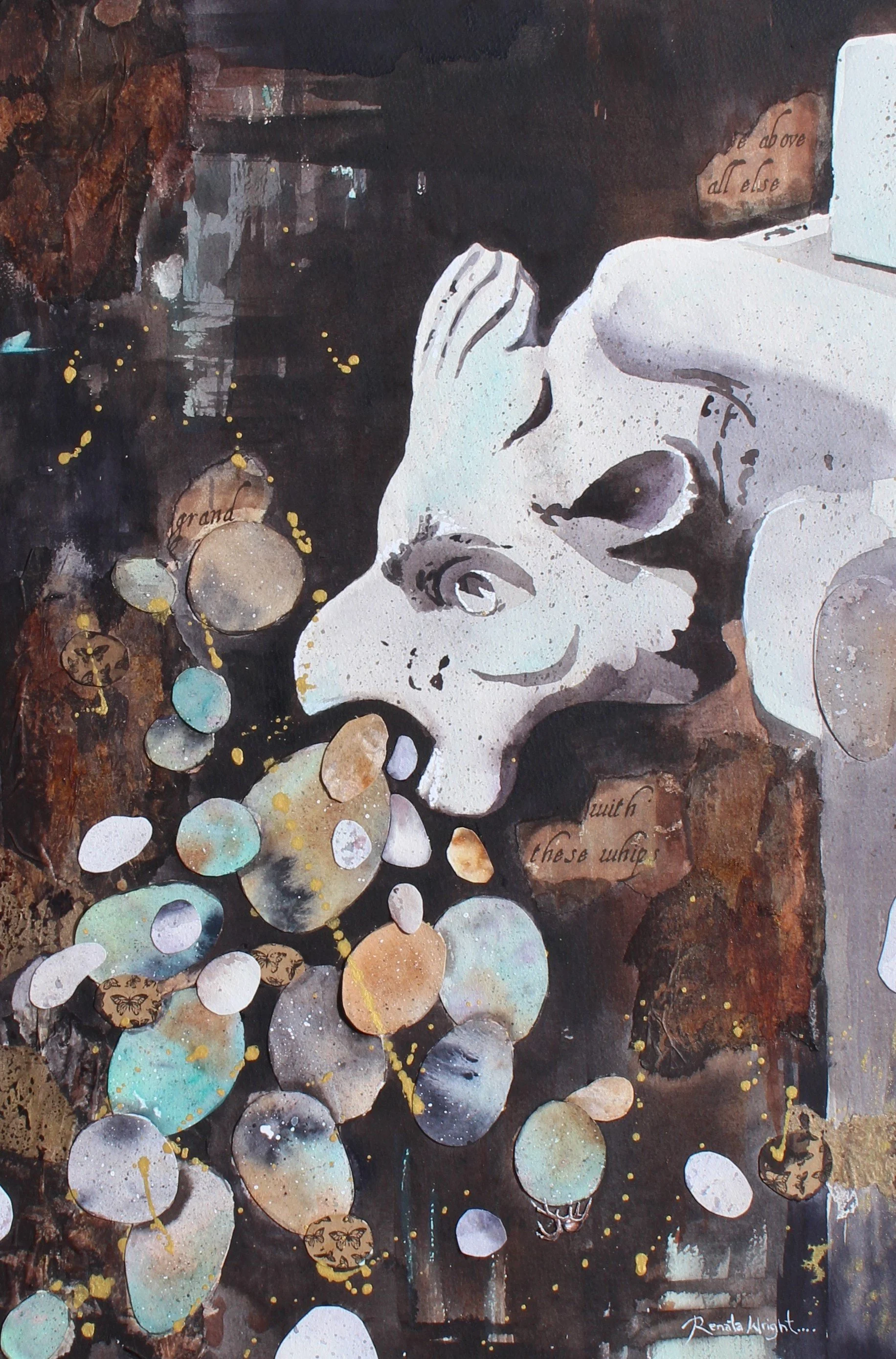 Renata Wright, Rock vomit, 2025, watercolour collage.