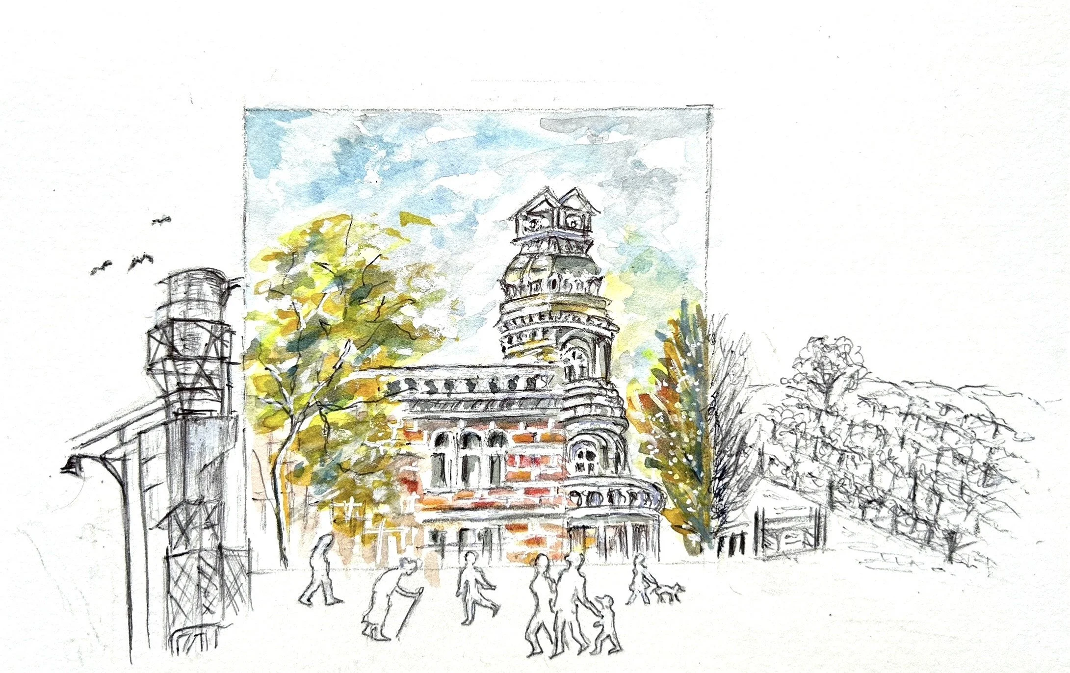 Noreen Clapp, Midland junction- link & gateway, 2025, watercolour, ink. 